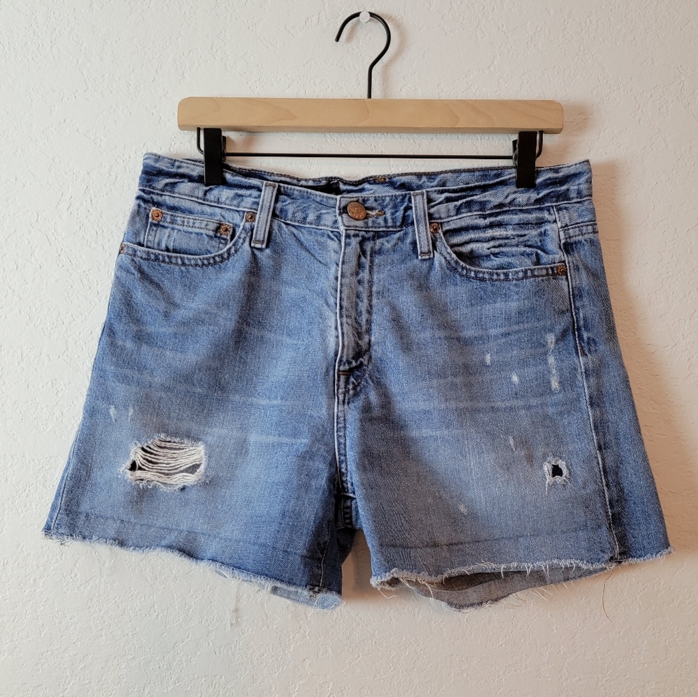 J. Crew Distressed Broken In Boyfriend Light Wash High Rise Jean Shorts Size 28